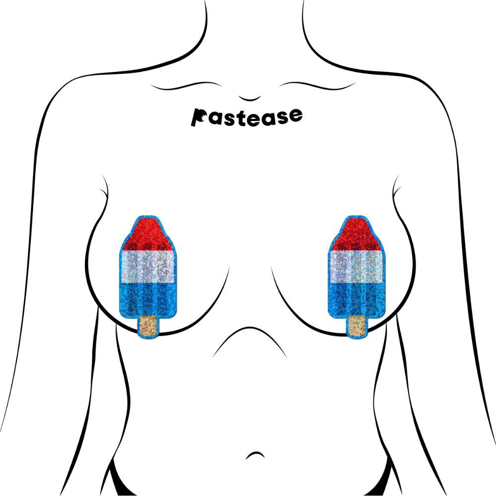 5-Pack: American Pop: Glittering Red, White & Blue USA Ice Pop Nipple Pasties by Pastease®-1