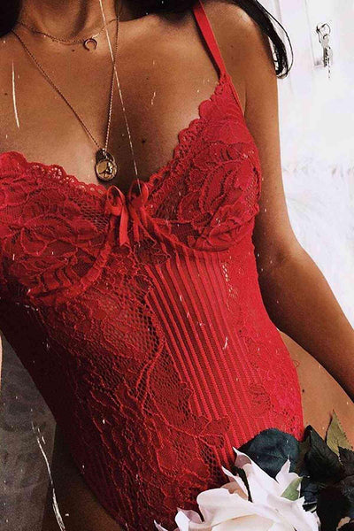 Red Sexy Babydoll Nightgown Bodysuit - LAYA ATELIER