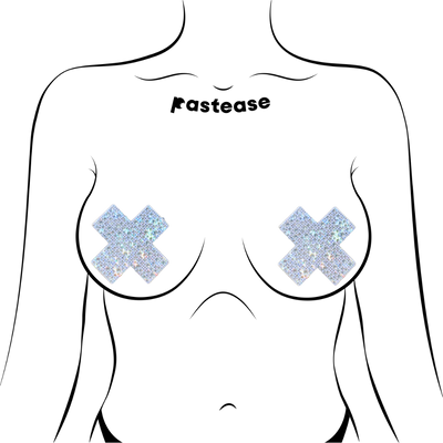 5-Pack: Plus X: Crystal Silver Cross Nipple Pasties by Pastease® o/s-1
