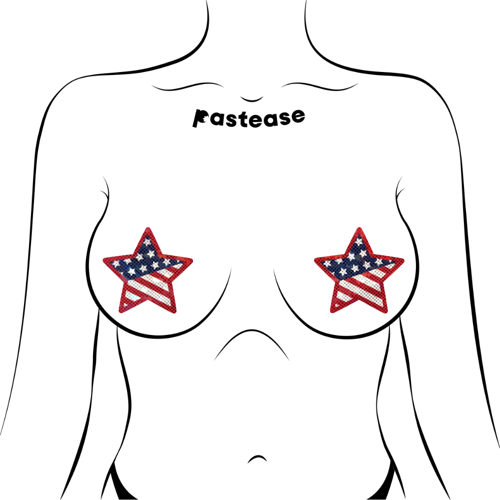 5-Pack: Star: Glittering Patriotic USA Red, White & Blue, Stars & Stripes Star Nipple Pasties by Pastease® o/s-2