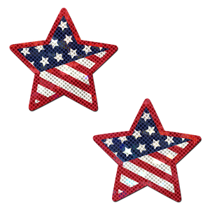 5-Pack: Star: Glittering Patriotic USA Red, White & Blue, Stars & Stripes Star Nipple Pasties by Pastease® o/s-0